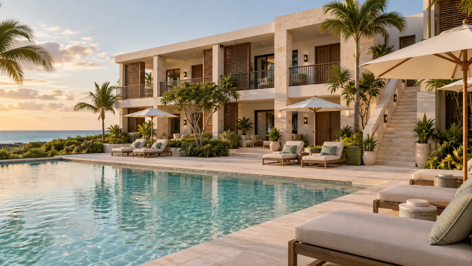 A multi-unit property in Anguilla — separate front doors, external stairs, shared terrace