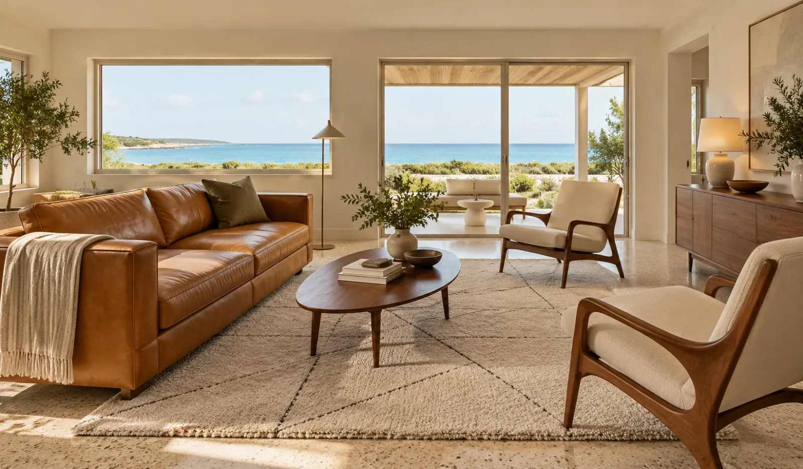 A furnished villa room in Anguilla, light through open doors